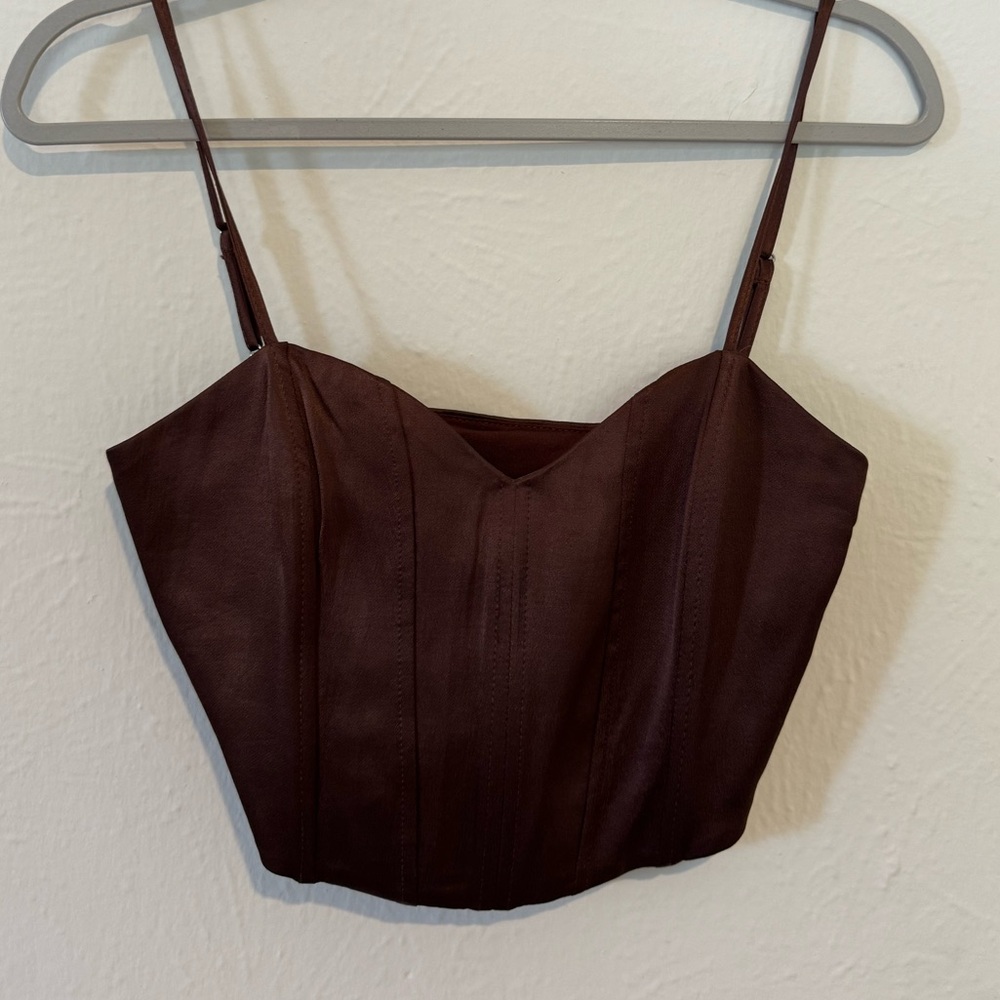 Zara corset style top in chocolate brown, size small